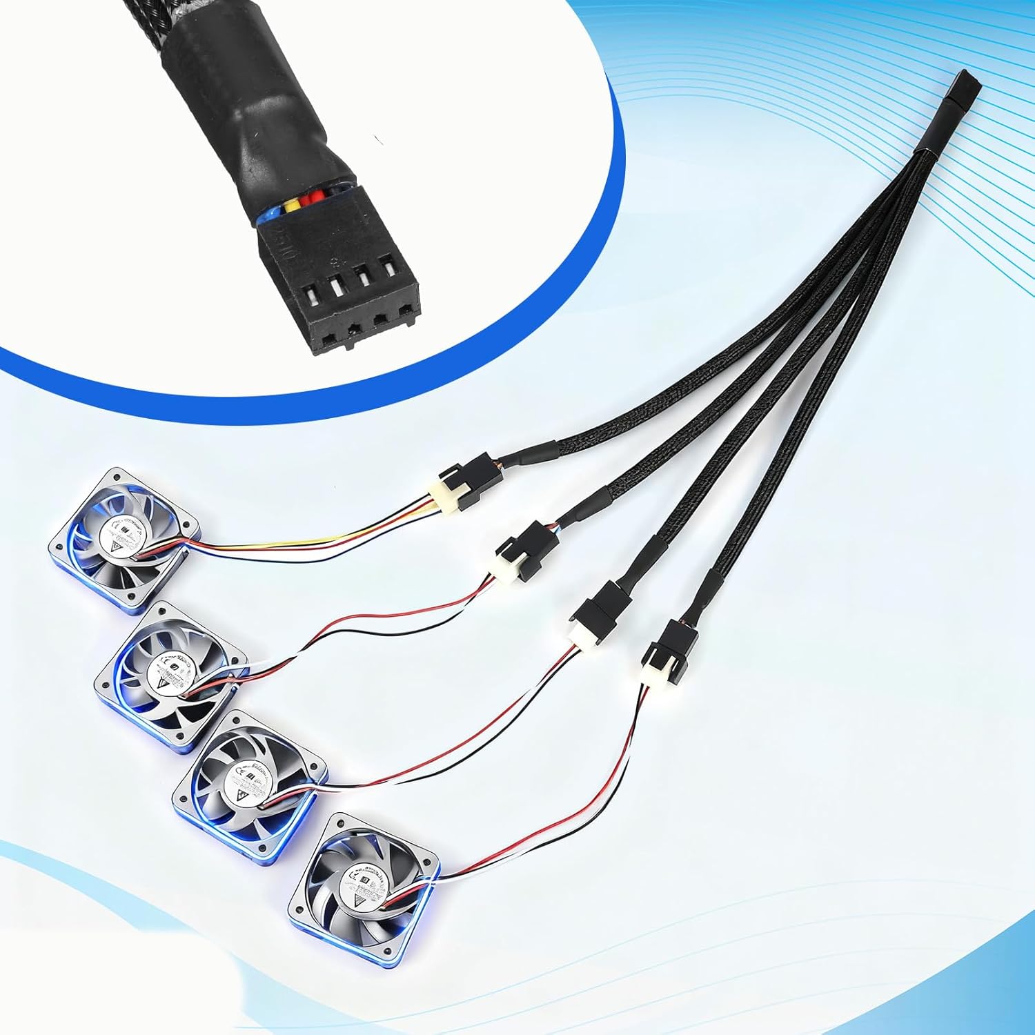 3 PCS Fan Splitter 4 Pin+3 Pin Computer PC Case PWM Fan Splitter Cable 1 to 4