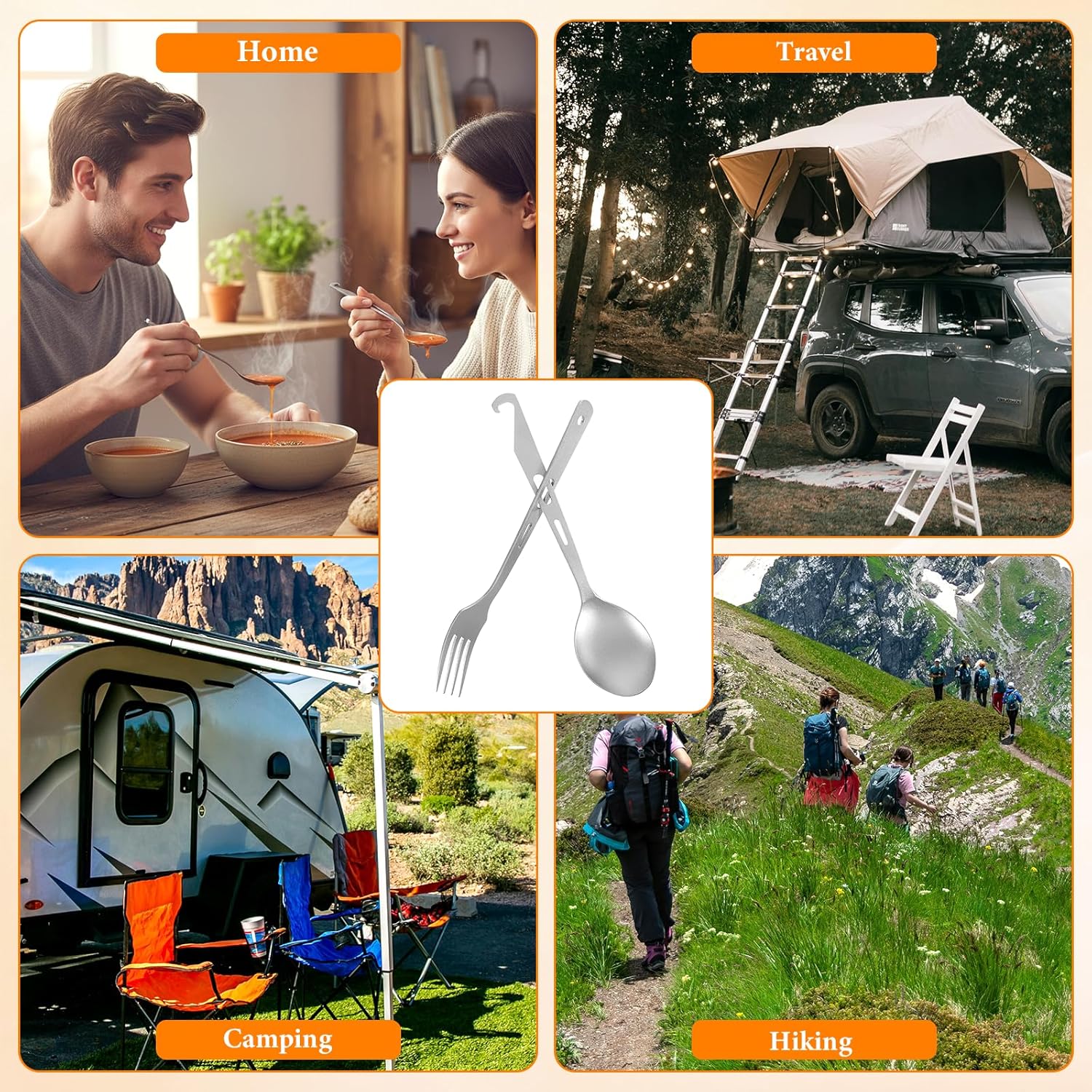 Titanium Spork Titanium Fork Spoon Set Camping Utensils, Ultralight Backpacking Utensils, Travel Cutlery Set, Heat-Resistant & Rustproof, Hiking Survival Gear