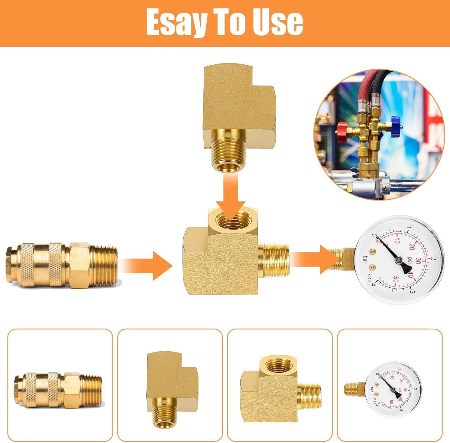 2 Pcs 1/8'' Npt Tee Barstock Street Tee Fittings 1/8" NPT Female Pipe to 1/8" Male Pipe to Female Pipes Fitting Metals Brass Barstock Street Pipes Hose Fitting