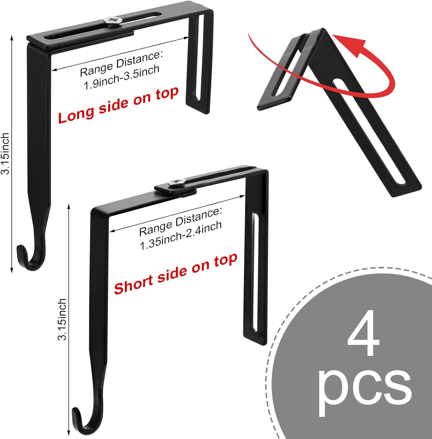 Amylove 4 Pcs Adjustable Cubicle Hanger Universal Partition Metal Cubicle Hooks Door Hanger, Adjusted to Fit Panels with 1 3/8 Inch to 3 1/2 Inch Thickness for Office Whiteboard Black