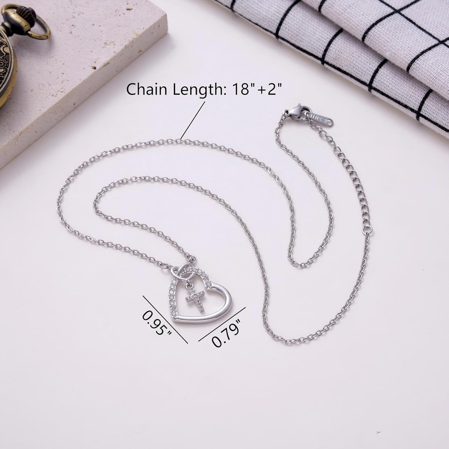 Kvekstio Christian Gift Heart Cross Necklace with Prayer Blessing Card for Teens Women, First Communion Confirmation Gift