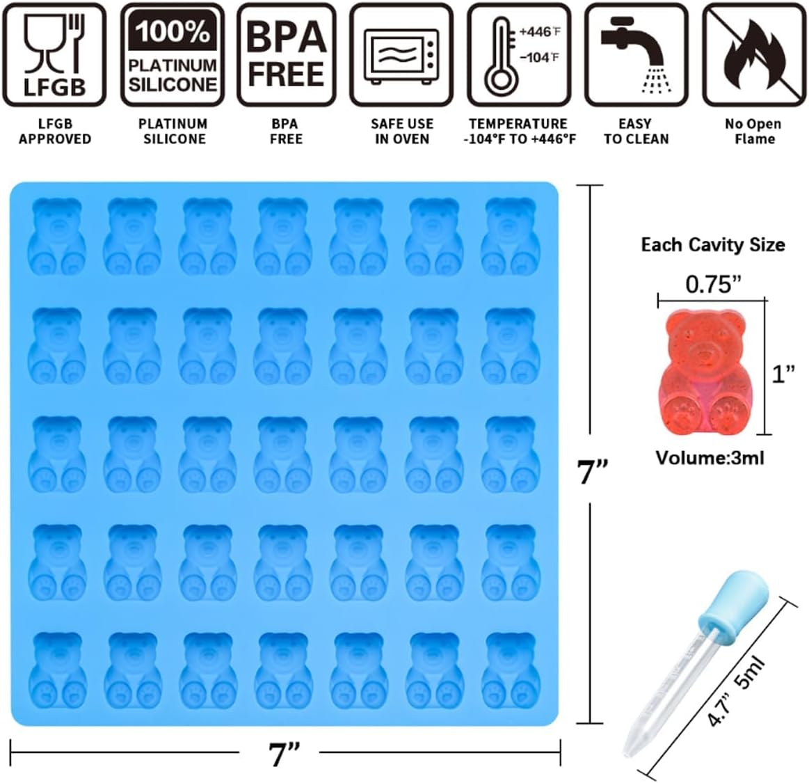 Gummy Bear Molds Candy Molds - 1 Inch Gummy Molds Bear Large Chocolate Molds Silicone 4 Pack LFGB Pinch Test Approved Best Food Grade Silicone