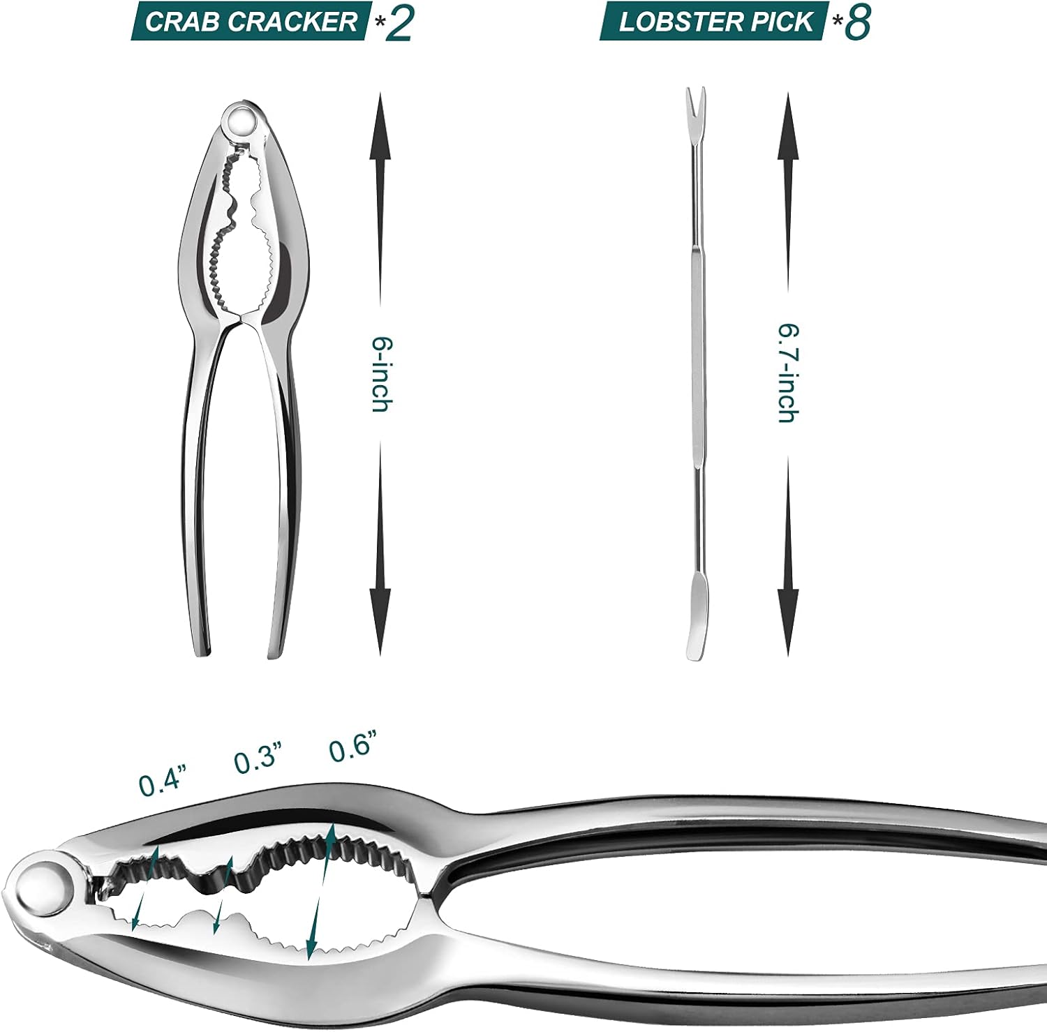 Lobster Crackers and Picks Set, 10-Piece Crab Leg Cracker Tools - Stainless Steel Seafood Crackers & Forks Nut Cracker Set - Dishwasher Safe