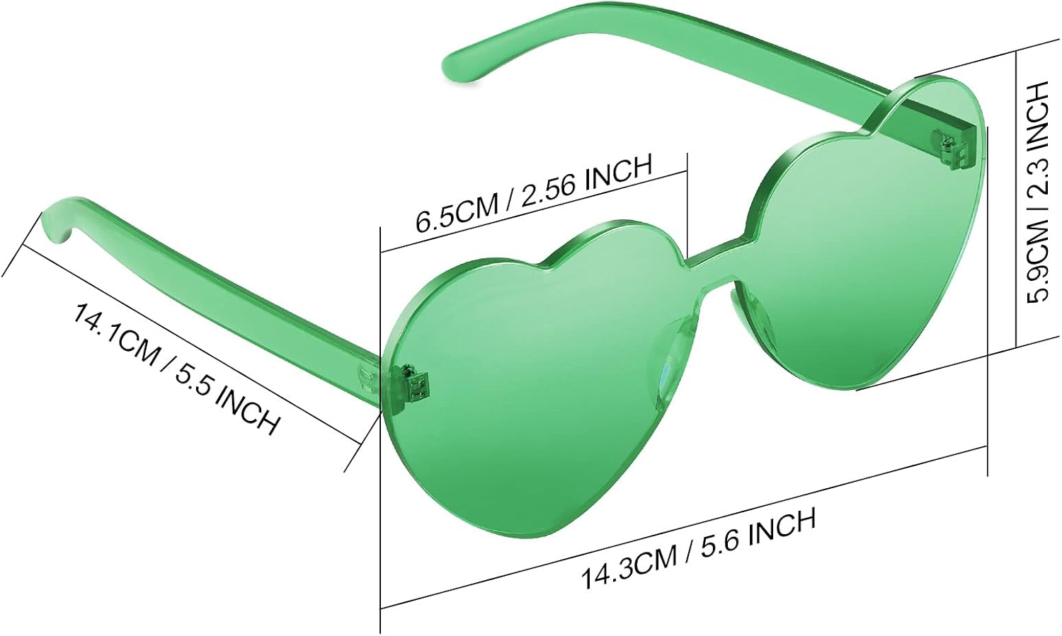 Maxdot 2 Pieces Heart Shape Rimless Sunglasses Transparent Candy Color Frameless Glasses Love Eyewear