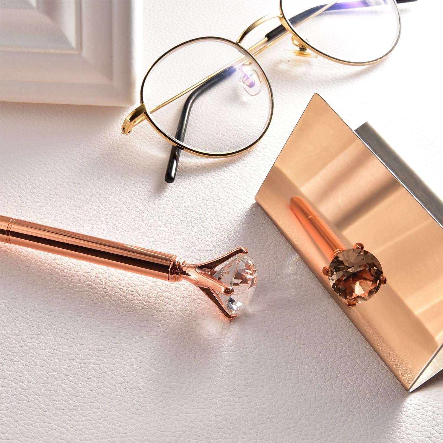 Maxdot Rose Gold Business Card Holders Stainless Steel Name Cards Display Stand Desktop Rack Organizer for Office Home Desk Accessories