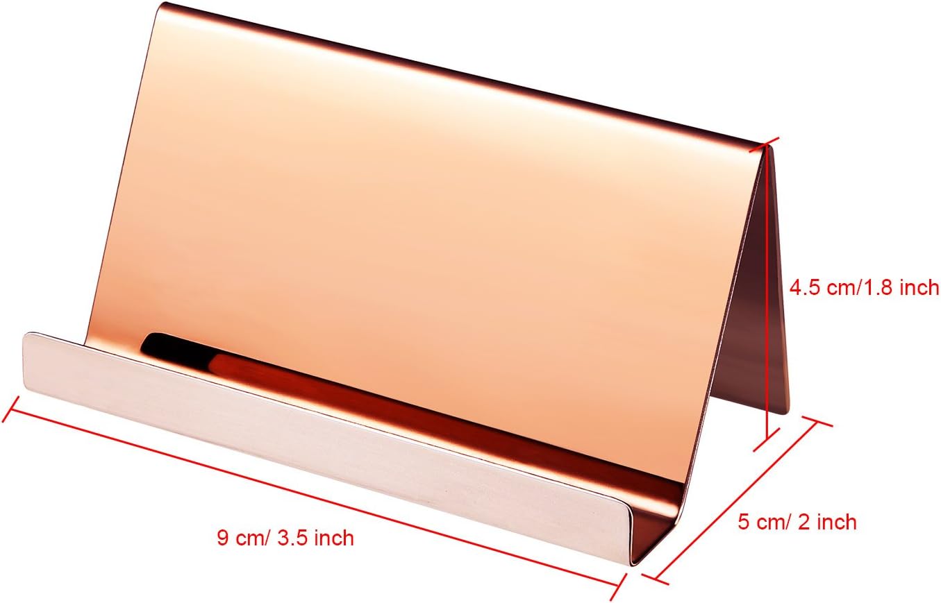 Maxdot Rose Gold Business Card Holders Stainless Steel Name Cards Display Stand Desktop Rack Organizer for Office Home Desk Accessories