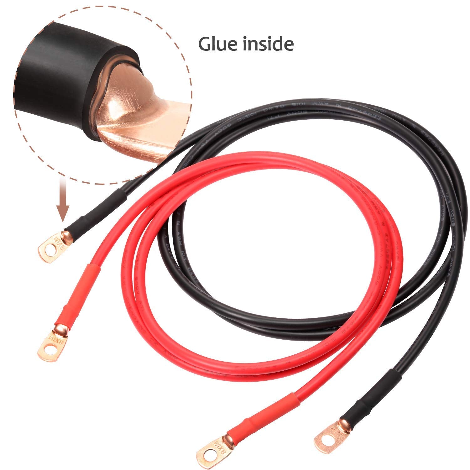 Maxdot 10 Pack UL Test Wire Lugs 8 Gauge Stud Ring Terminals Heavy Duty Copper Crimp Lugs Welding Cable Bare Copper Eyelet Lug with Heat Shrink Black, Red 8 AWG 3/8 Ring