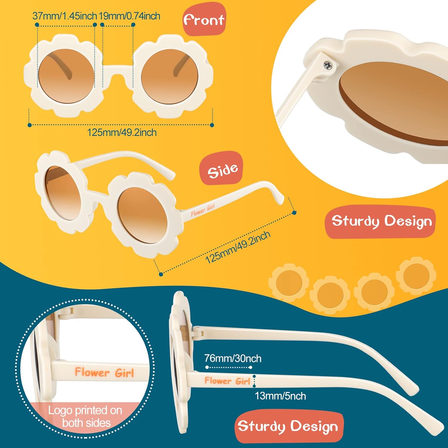 Landhoow 2 Pcs Flower Girl Sunglasses Kids Round Sunglasses Flower Girl Proposal Gift Cute Glasses for Outdoor Beach Party