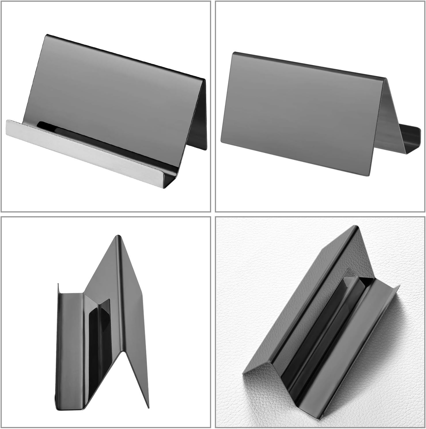 Maxdot 2 Pack Stainless Steel Business Cards Holders Desktop Credit Name Card Display Organizer for Business Mental Name Case Rack for Office Home Daily Use Black