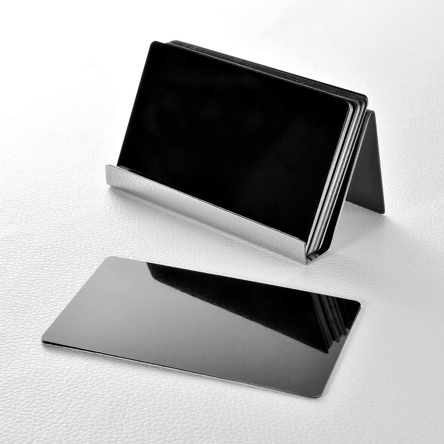 Maxdot 2 Pack Stainless Steel Business Cards Holders Desktop Credit Name Card Display Organizer for Business Mental Name Case Rack for Office Home Daily Use Black