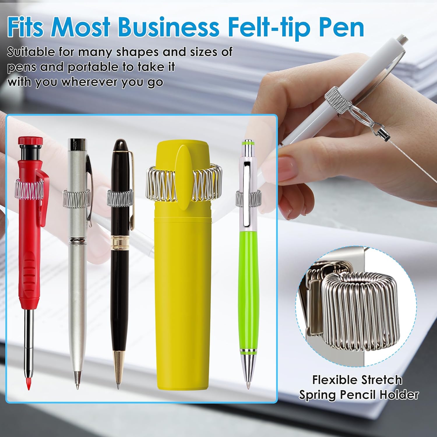 Landhoow 2 Pcs Retractable Pull Pen Pencil Holder, 27.5'' Retractable Pen Holder for Carpenters, Workers, Nurses, Bricklayer, Waiter, Universal Pencil Lanyard with Belt Clip and Key Ring