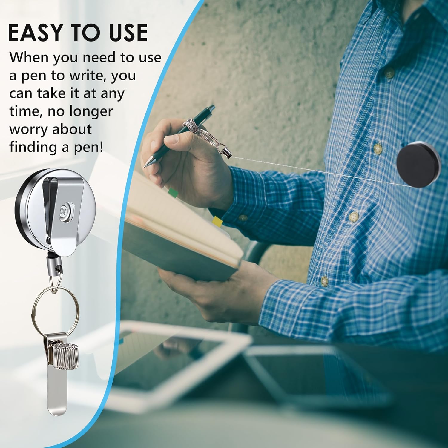 Landhoow 2 Pcs Retractable Pull Pen Pencil Holder, 27.5'' Retractable Pen Holder for Carpenters, Workers, Nurses, Bricklayer, Waiter, Universal Pencil Lanyard with Belt Clip and Key Ring