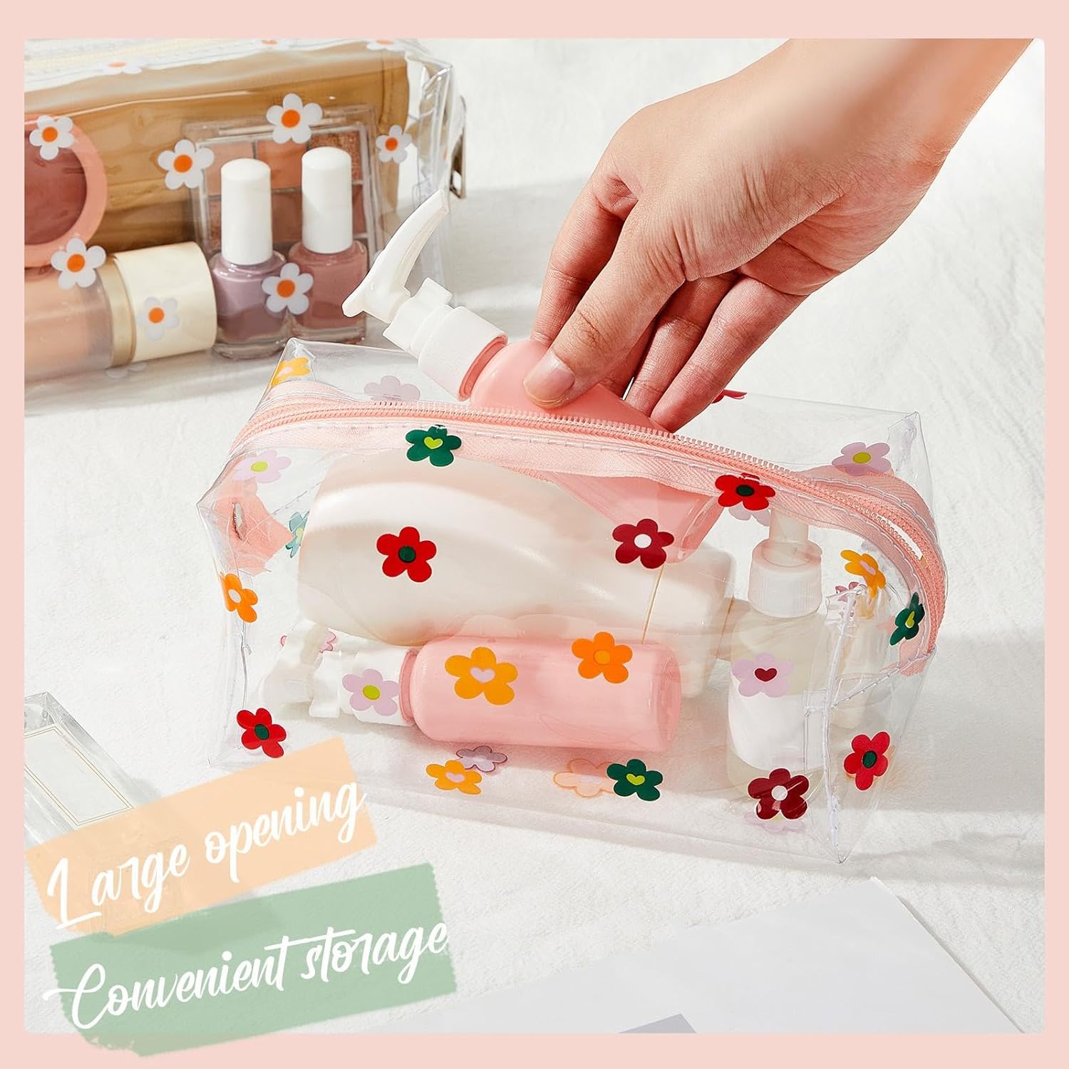 Amylove 2 Pack Cute Flower Makeup Bags Daisy Zipper Pouches Floral Pencil Pouch Portable Toiletry Pouches for Women Travel Vacation Bathroom School Organizing Daisy
