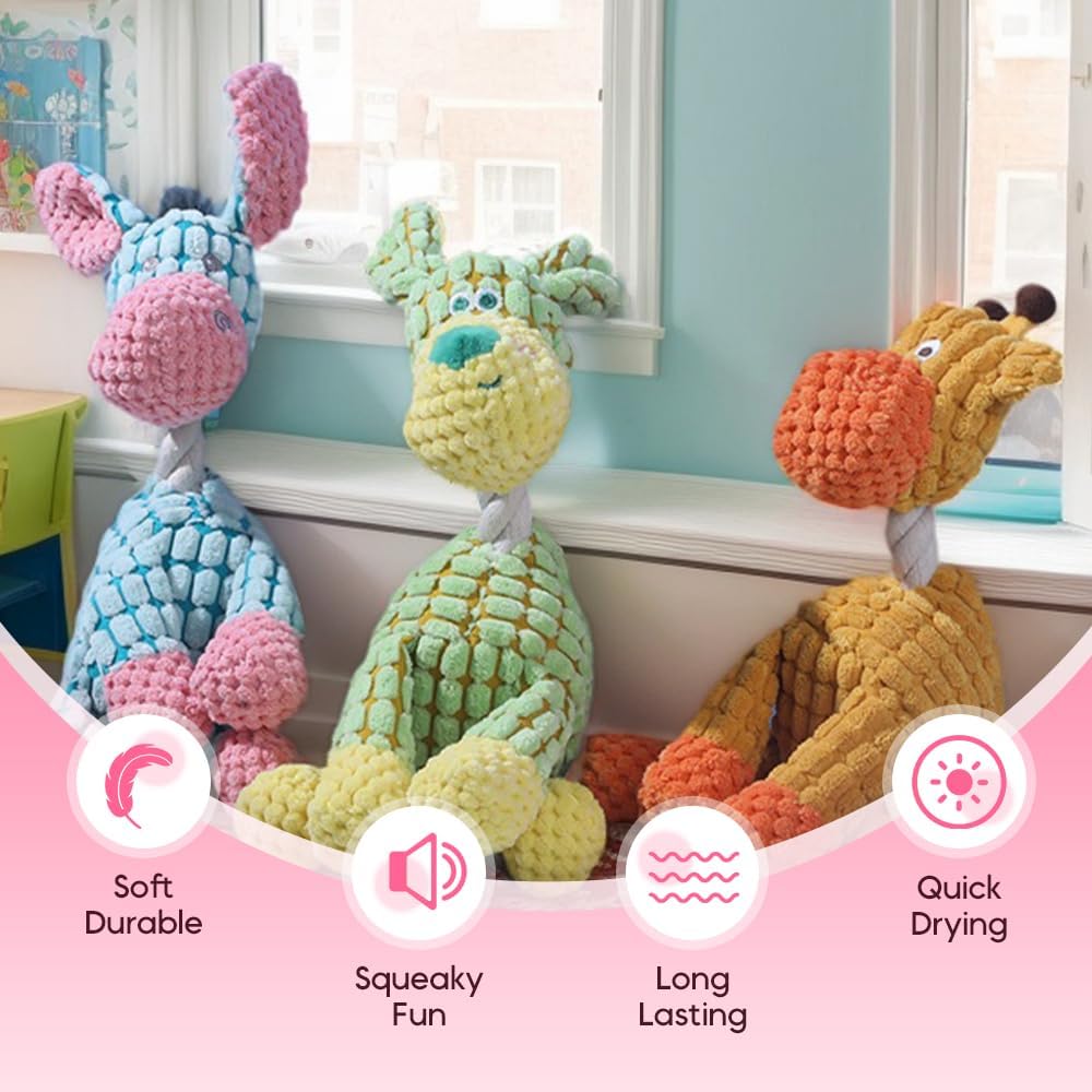 Linen Dog Toys, Durable Toy with Squeaker for Small Medium Large Dogs, Chew Resistant Animal Shaped Plush Toys Warm-Hearted Companion Anxiety Relief Monkey Monkey