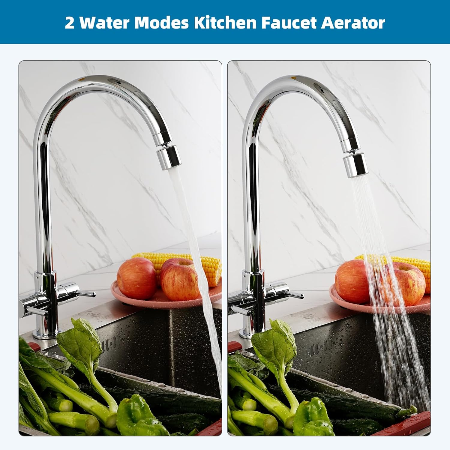 NSF/ANSI/CAN 61 Certified Faucet Aerator, CUPC Certification 360° Twist Kitchen Sink Aerator, Dual-function Sink Sprayer Attachment, Faucet Replacement Part 55/64'' Female Thread, Chrome