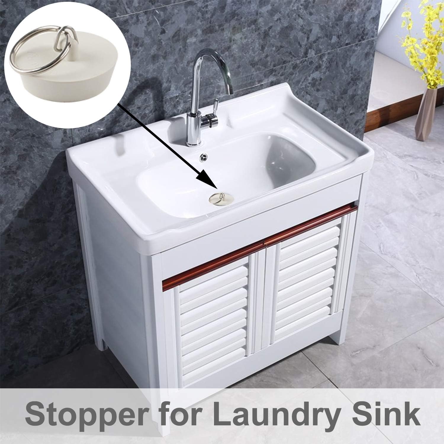 6 Pieces Drain Stopper, Rubber Kitchen Sink Drain, Sink Stopper Drain Plug with Pull Ring for Kitchen, Bathtub, Bathroom and Laundry Sink in 6 Different Sizes, White