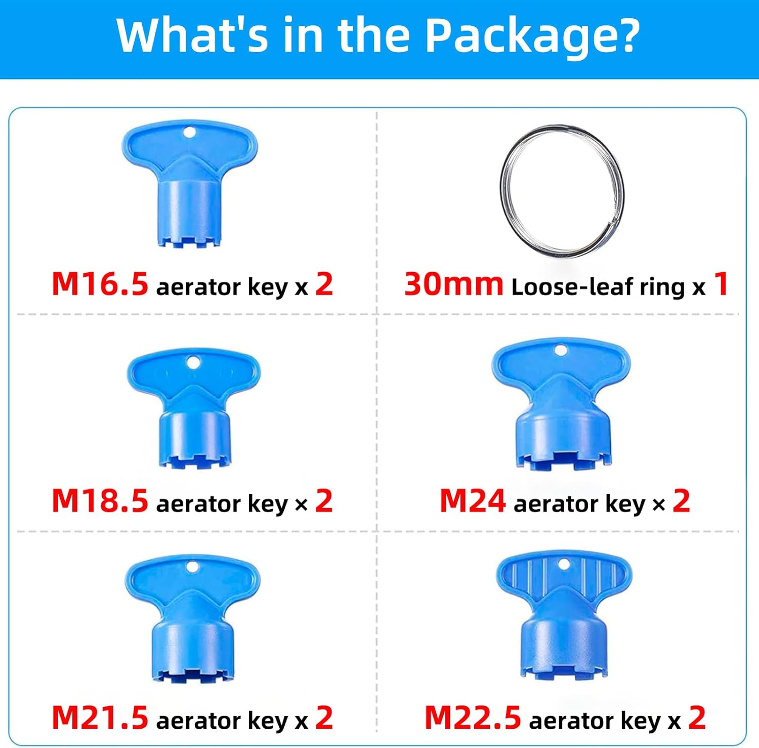 10 Pieces Faucet Aerator Key, Aerator Wrench with a Ring for Easy Storage Removal Wrench Tool for M16.5 M18.5 M21.5 M22.5 M24 5 Set Pack of 2