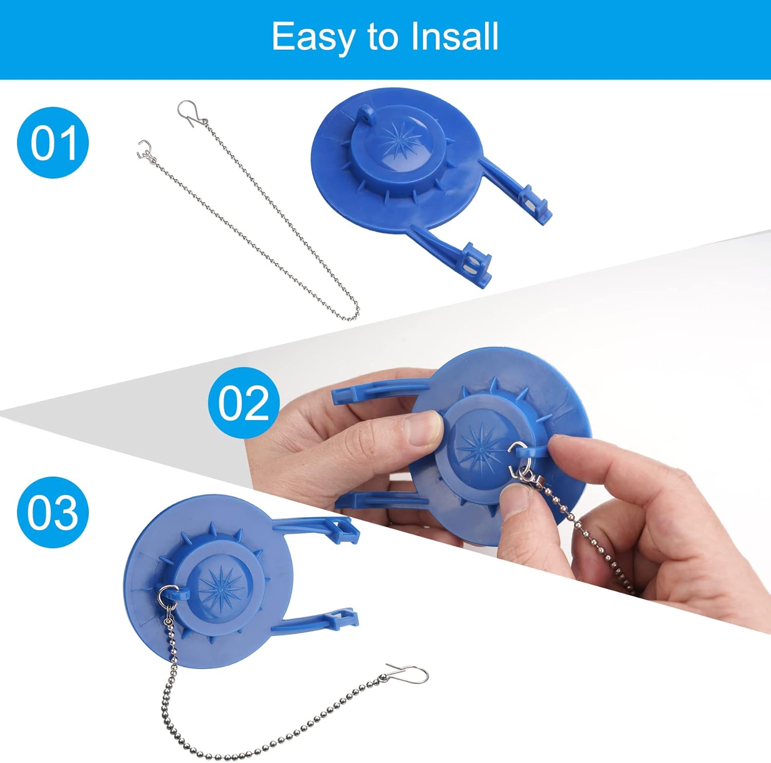 3 Pack Universal Toilet Flapper Chain Replacement Kit,Stainless steel,Including 12-Inch Chain,Hook,Ring