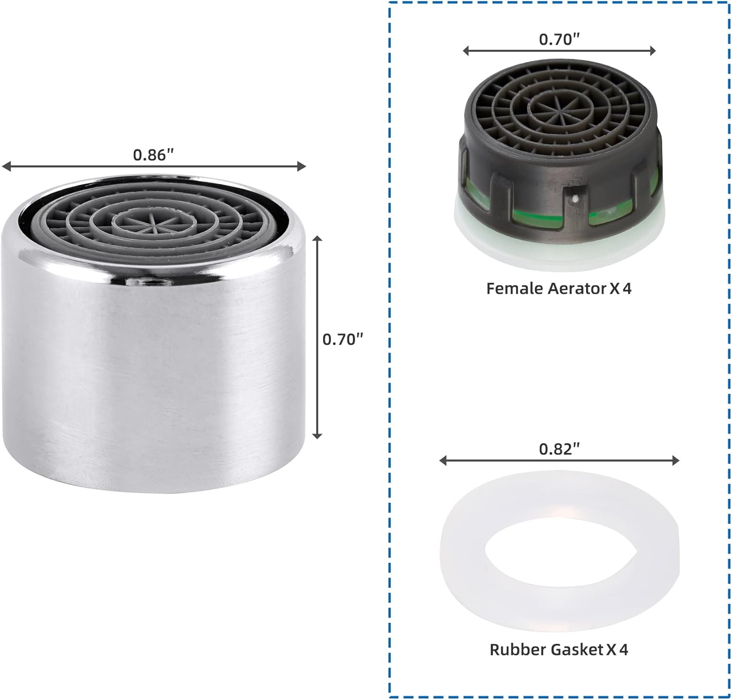 4 Pack Faucet Aerator, Kitchen Sink Aerator Shell with Built-in Filter, 55/64 Female Thread Bathroom Faucet Filter, Splash-Proof, Chrome Finish