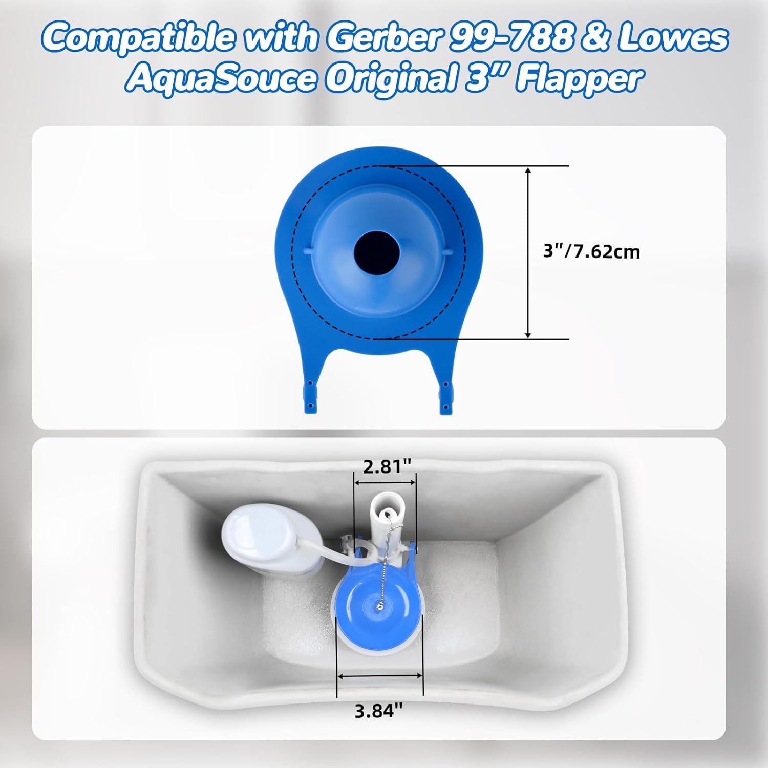 2 pcs Toilet Flapper Replacement, Compatible with Gerber 99-788 and Lowes AquaSouce Original 3" Flapper Replacement for 1.28 GPF Toilets 98923, 312795, 352027, 395280, 12293 -Water Saving