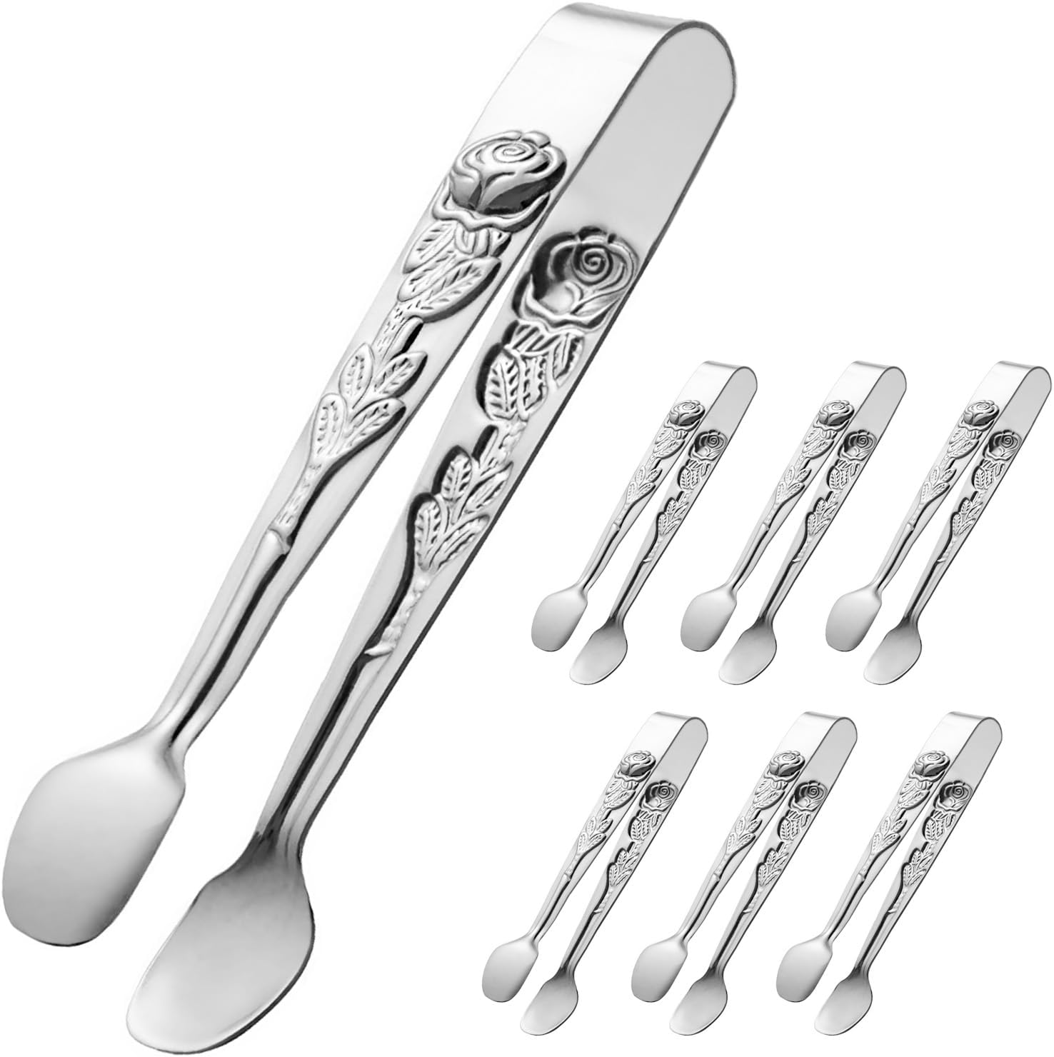 6PCS Mini Serving Tongs 5-Inch Small Sugar Tongs, Tiny Stainless Steel Kitchen Tong for Appetizers, Tea Party, Coffee Bar, Desserts Silver