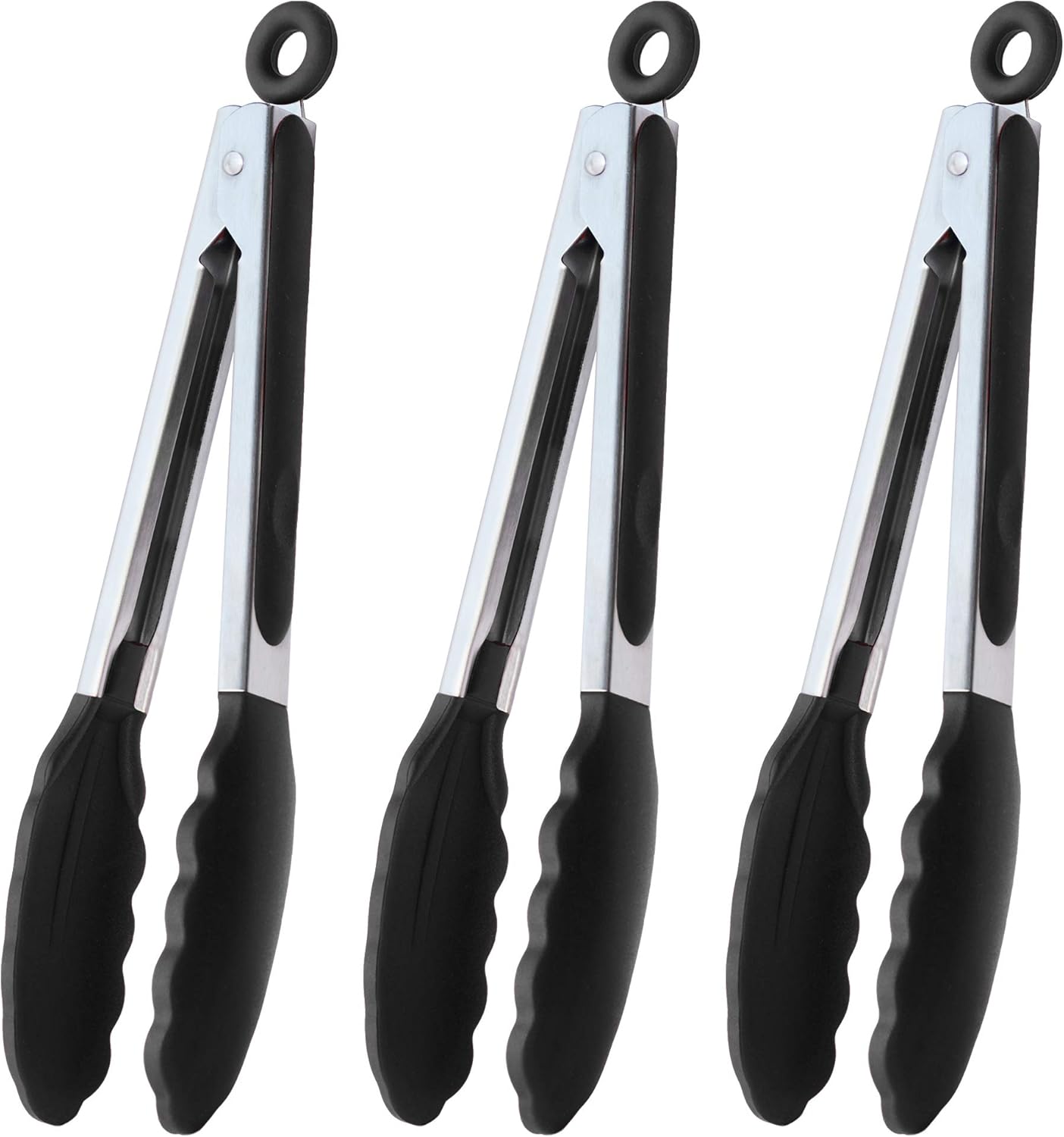 Serving Tongs 9-Inch Cooking Tongs with Silicone Tips, Set of 3 Black