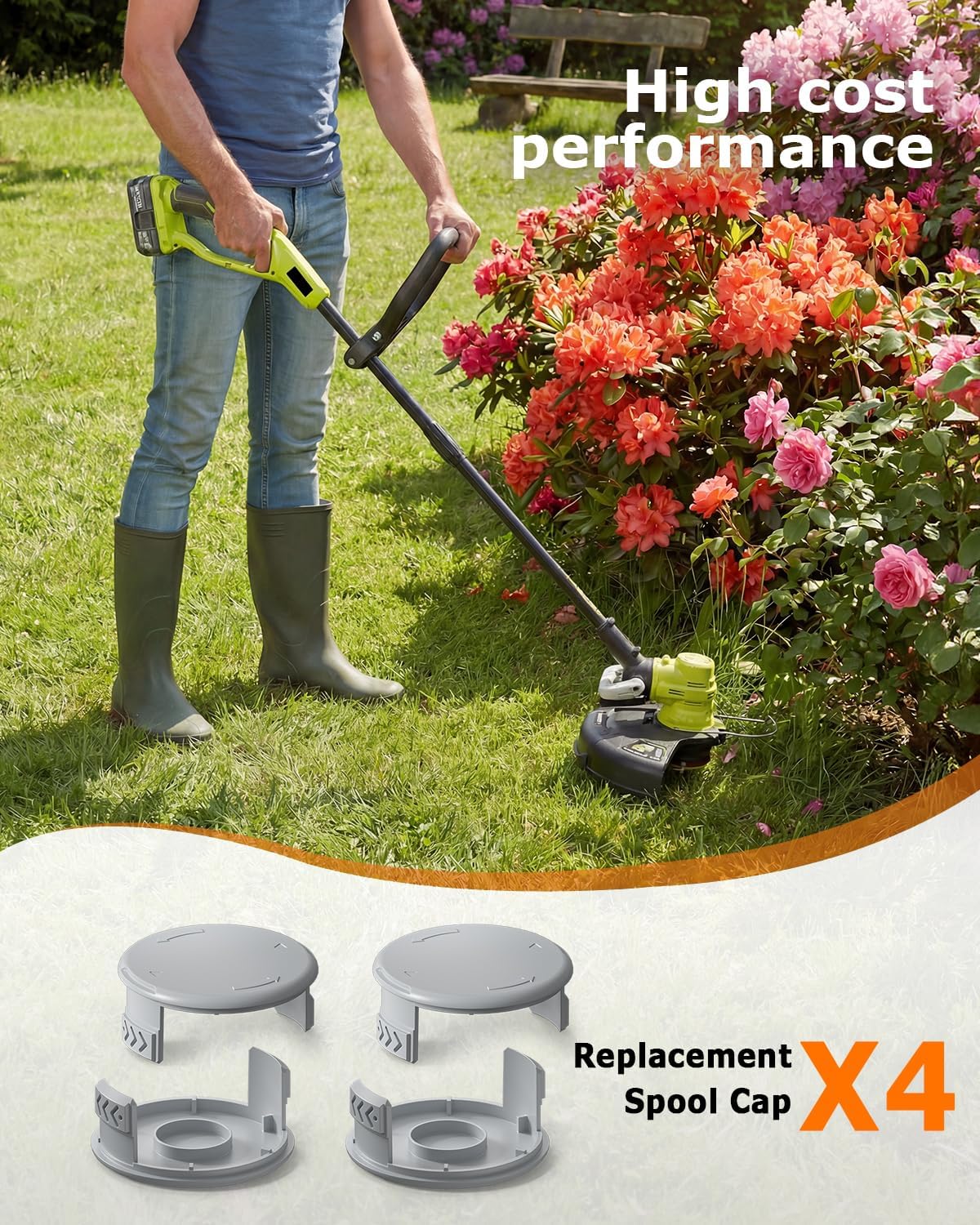 4 Pack AC14HCA Replacement Spool Cap Compatible with Ryobi Weed Wacker, Weed Eater Covers Parts Fit for Ryobi One+ 18V, 24V, 40V Cordless String Trimmers