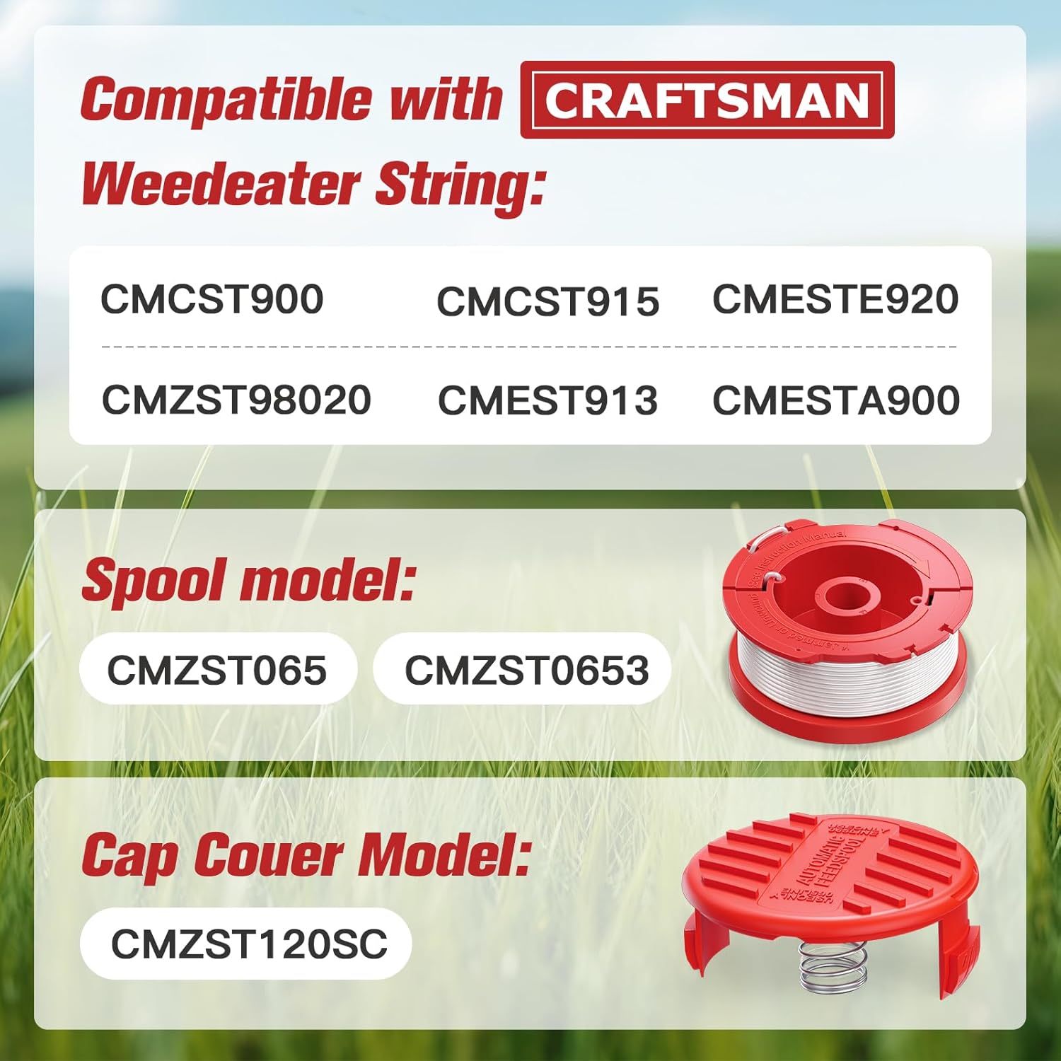 CMZST0653 Weed Eater String Compatible with Craftsman Weed Wacker, 0.065" 30Ft String Trimmer Replacement Line, Auto Feed Weed Eater String Line for Craftsman String Trimmer Edger 3 Spool