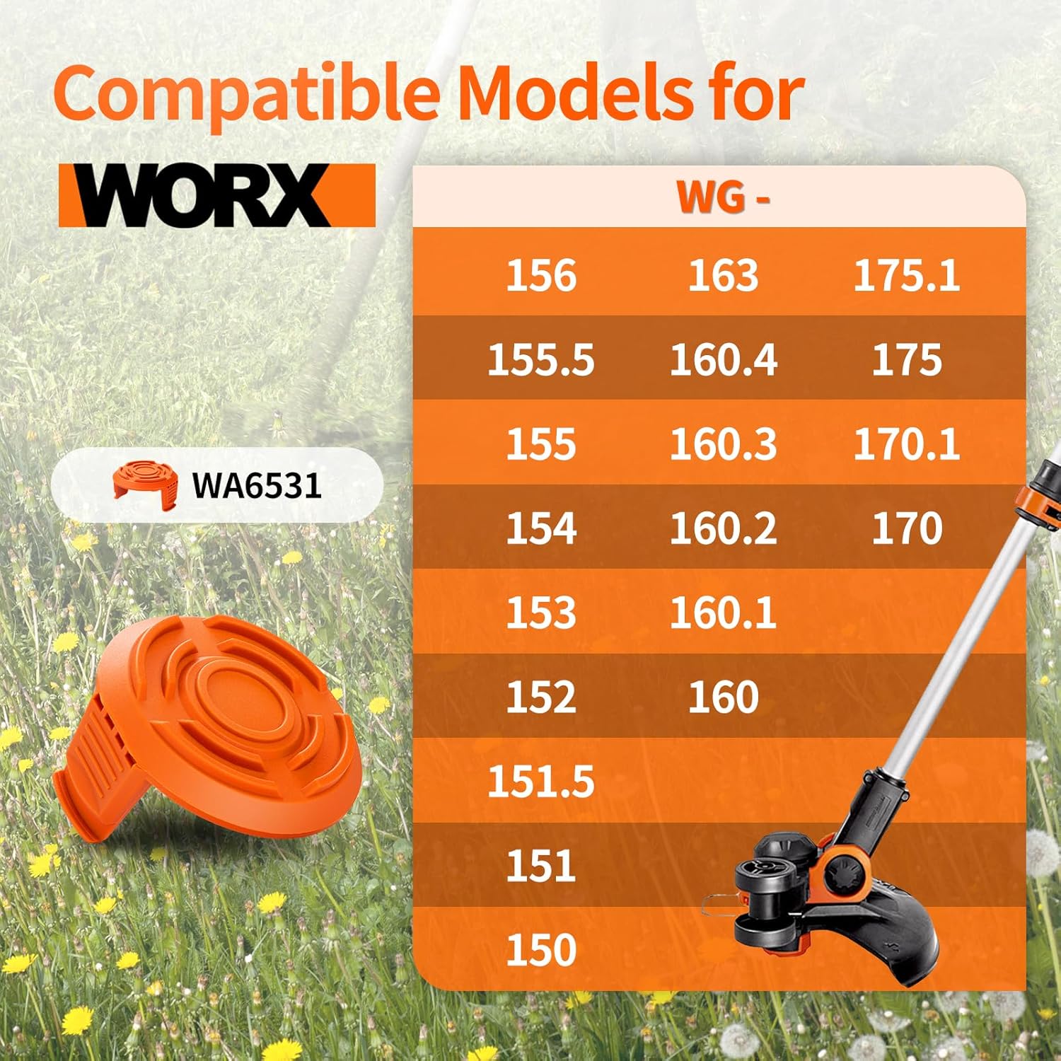 Trimmer Replacement Spool Cap Covers Compatible with Worx String Trimmers WA0010, WA6531 3-Pack