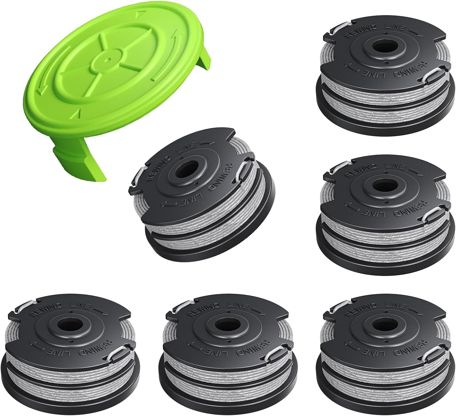 7 Pack Weed Wacker String for Greenworks Weed Eater, 0.065" 18ft Dual String Trimmer Replacement String Spool 2900719 with Spool Cap Cover 6 Spools+1 Cap