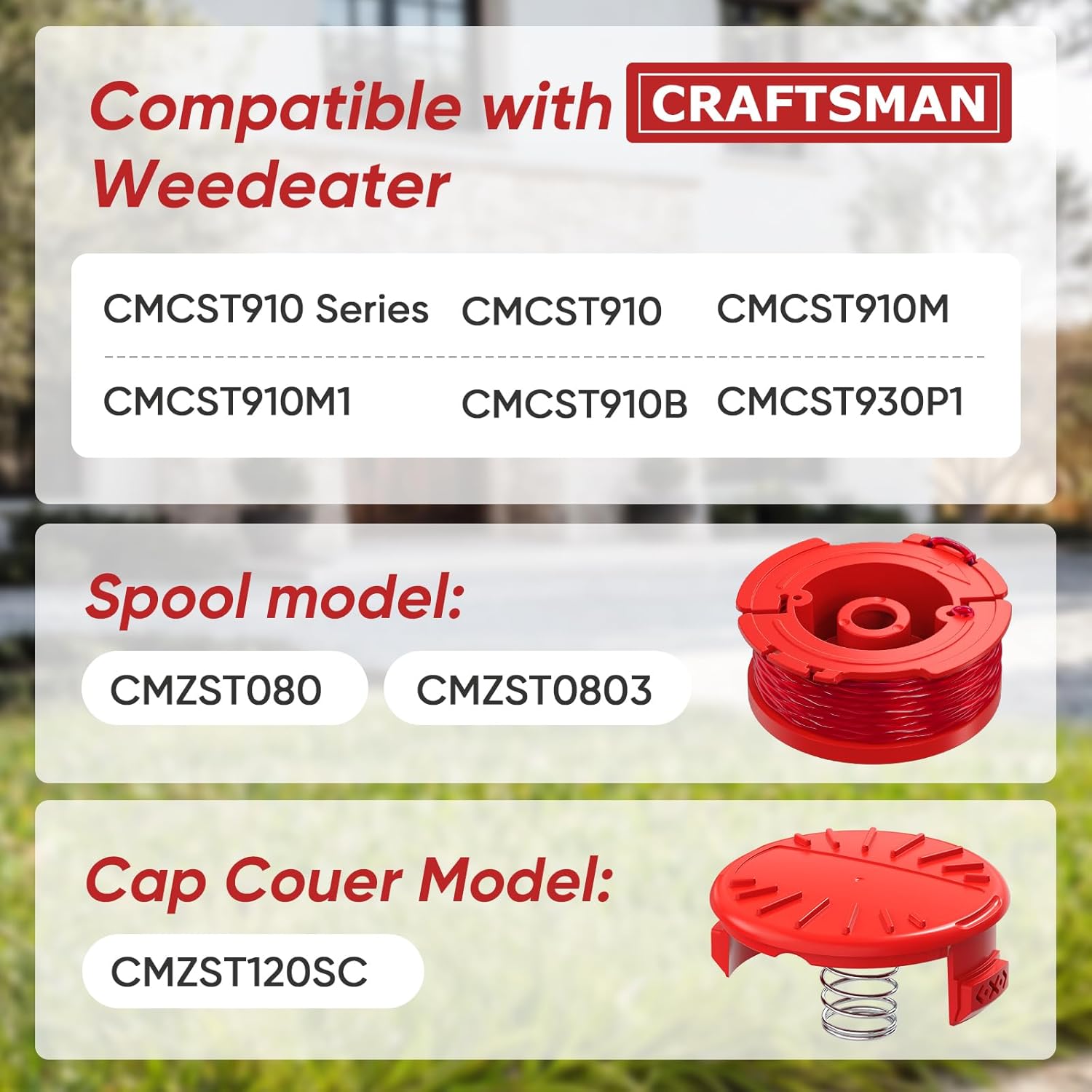 4 Pack CMZST0803 CMZST080 Weed Eater String Compatible with Craftsman Weed Wacker, 0.080" 20Ft String Trimmer Line, Auto Feed Weed String Line Fit for Craftsman CMCST910 Series