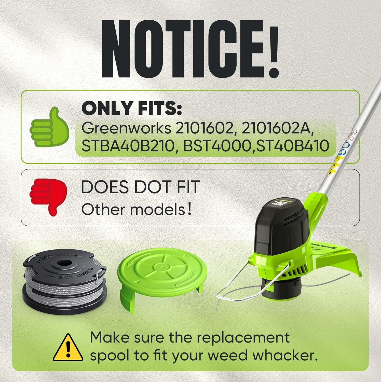 14 Pack Replacement Spool for Greenworks Weed Eater, 0.065" 18ft Dual Line String Trimmer Line Spool 2900719 Compatible with Greenworks Cordless Trimmer 12 Line Spools+2 Cap