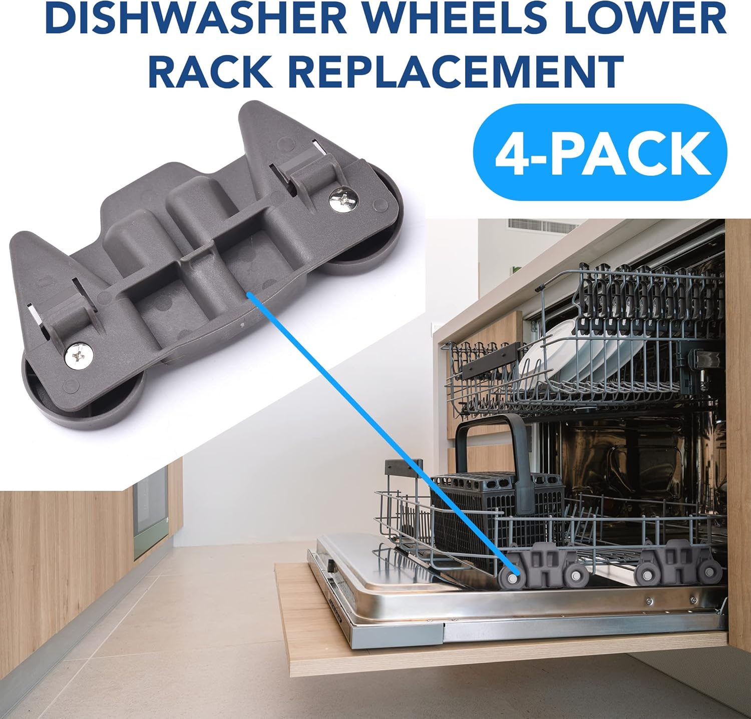 4-pack W10195416 NEW UPGRADED Replacement Part for Lower Dishwasher Wheel – Compatible with GE/Whirlpool/Kenmore - AP5983730, W10195416V, W10105417, PS11722152, W10195416VP