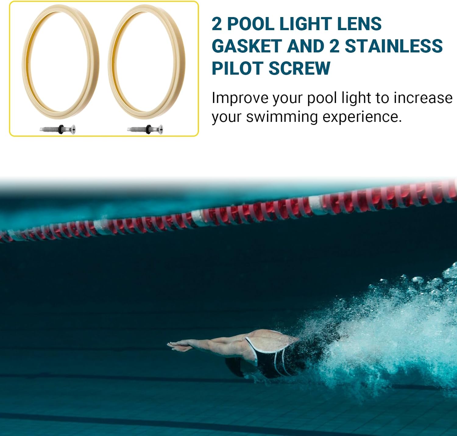 1 Set 8 3/8" Pool Light Lens Gasket and Stainless Pilot Screw - Exact Replacements for Pentair 79101600Z and 79104800 - Compatible with Pentair IntelliBrite, AmerLite, and SAM Amerlite Lights