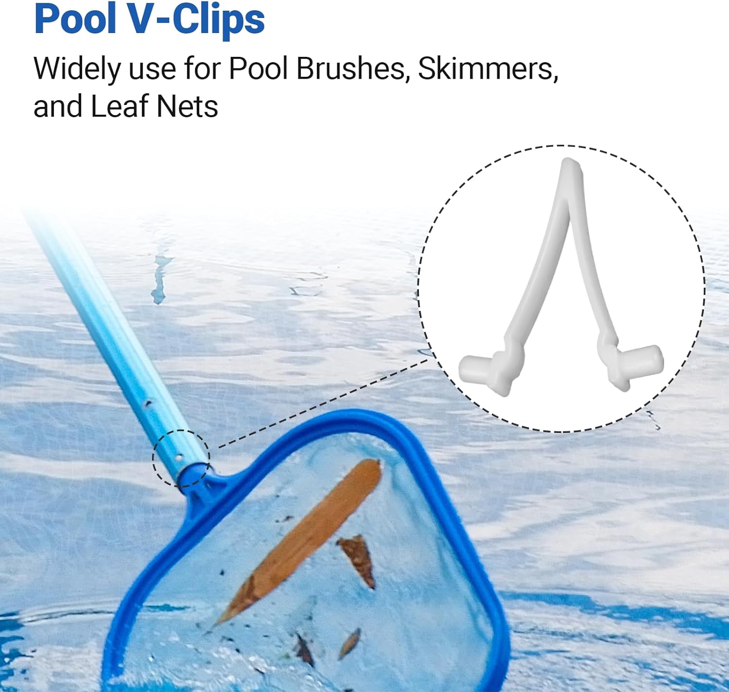 21-Pack Replacement Pool V-Clips - Pool Brush Plastic Clips/Pool Pole Net Clips for Cleaning Pool Walls - Perfect for Pool Brushes, Skimmers, and Leaf Nets - Made from Heavy-Duty Plastic