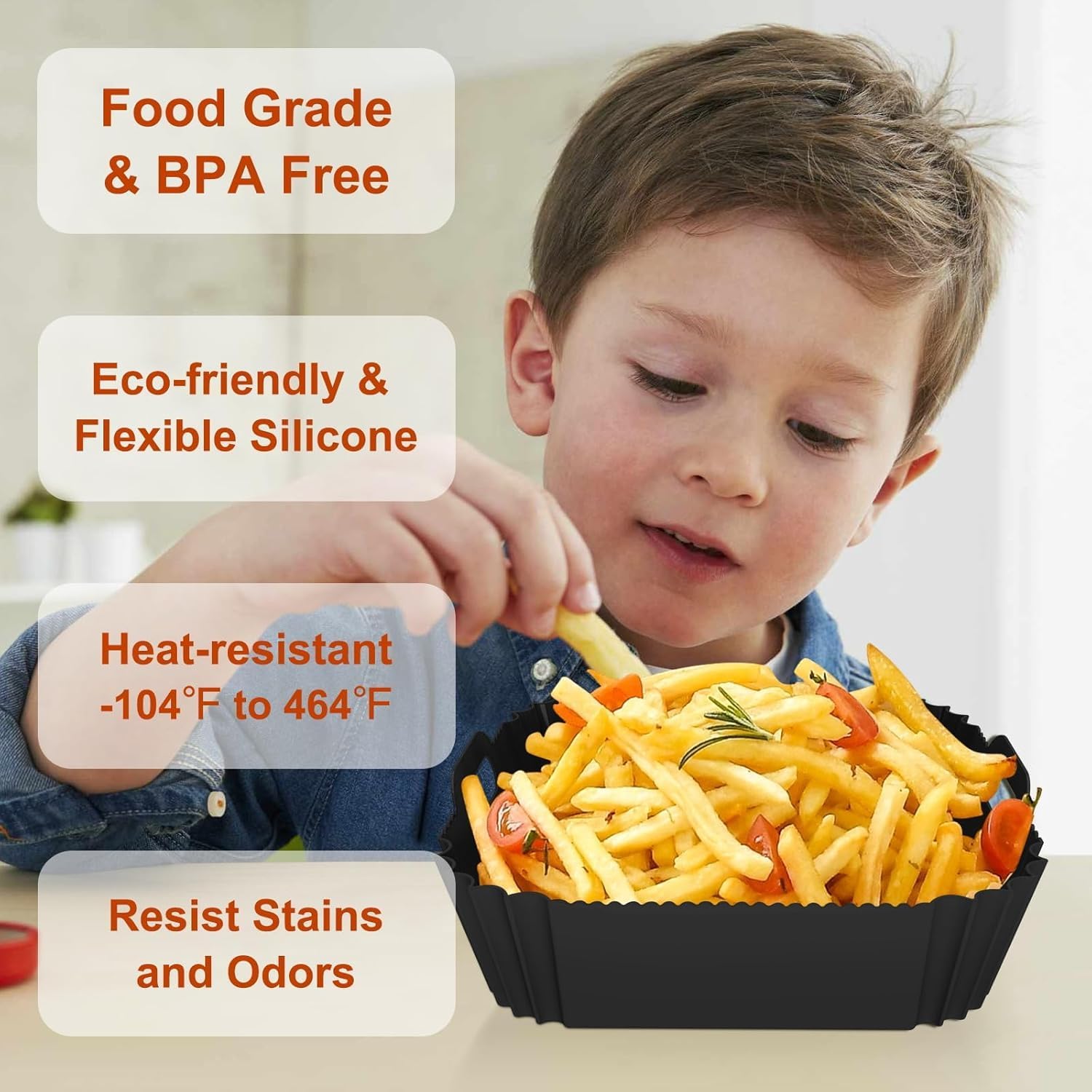 Silicone Air Fryer Liners Reusable, 7.1 Inch Airfryer Liners 4-7 QT Square Air Fryer Basket Mat Silicone Bowl Air Fryer Accessories, Black, 2 Pack