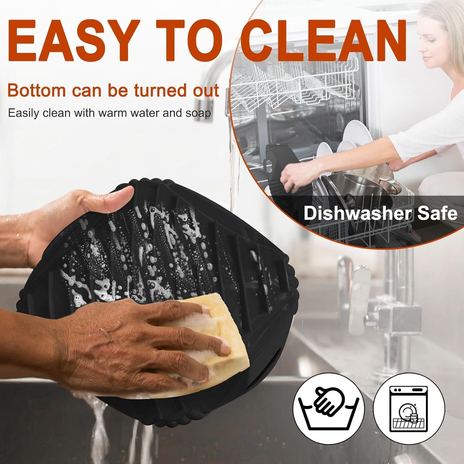 Silicone Air Fryer Liners Reusable, 7.1 Inch Airfryer Liners 4-7 QT Square Air Fryer Basket Mat Silicone Bowl Air Fryer Accessories, Black, 2 Pack