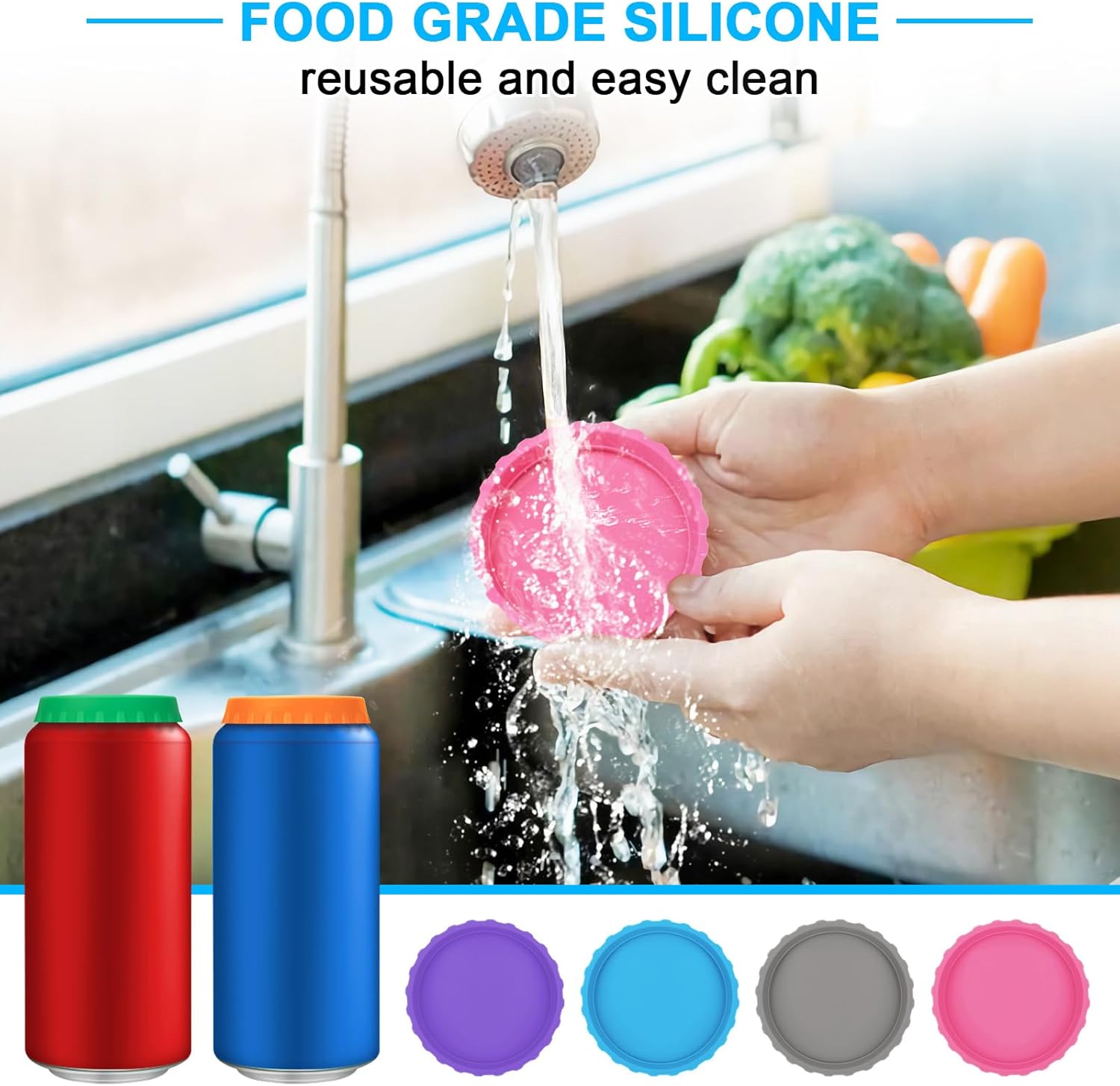 6 Pack Silicone Soda Can Cover Lids, Reusable Soda Can Lids Beer Can + Paper Corner Rounder Punch, Corner Punch Corner Cutter
