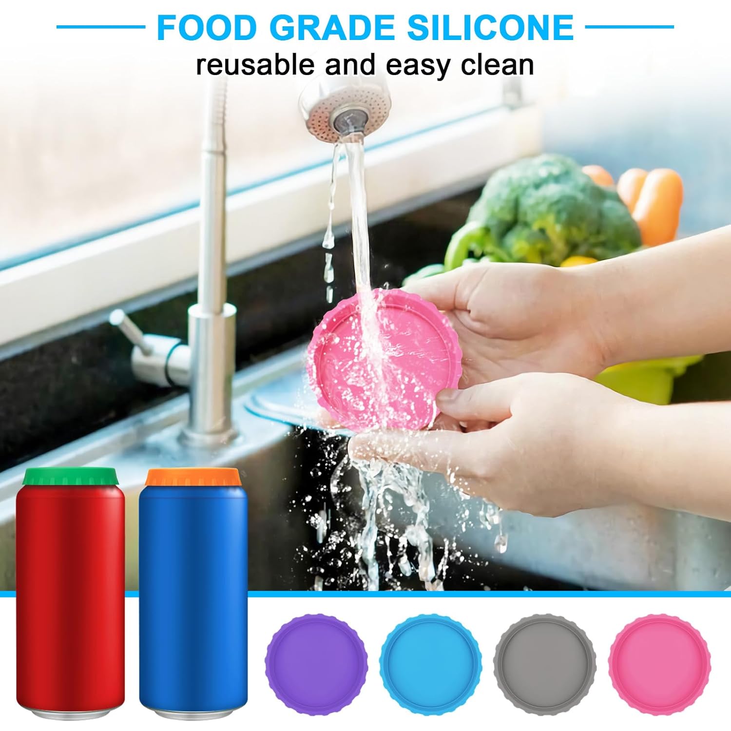 Single Hole Punch 1/4” Hole Puncher for Crafts, One Hole Paper Punch + 6 Pack Silicone Soda Can Cover Lids, Reusable Soda Can Lids
