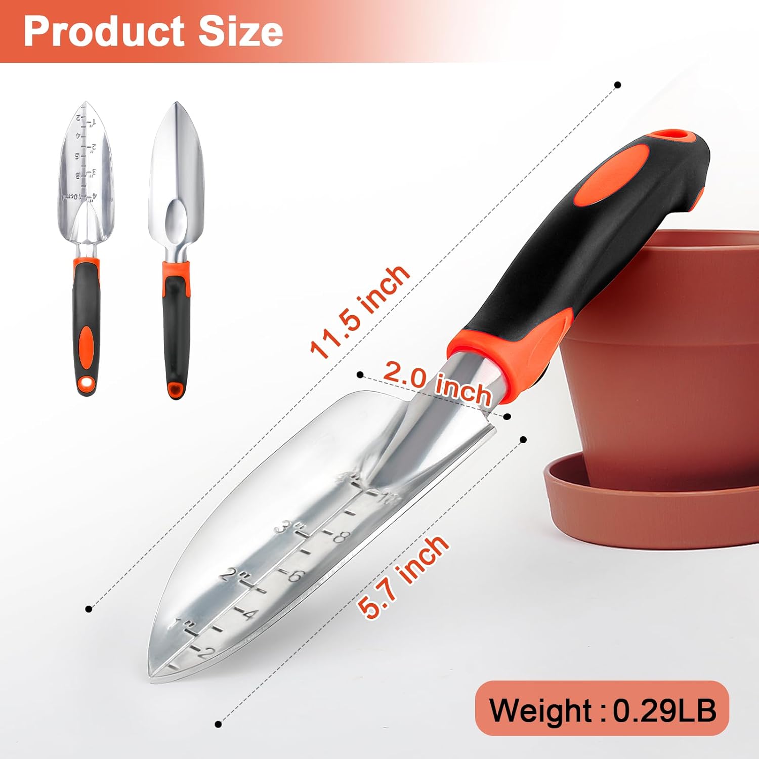 Garden Shovel Garden Hand Trowel, Heavy Duty Hand Shovel with Ergonomic Handle + Garden Shovel Trowel Garden Tool with Measurement Mark, Heavy Duty Gardening Shovel Hand Tools