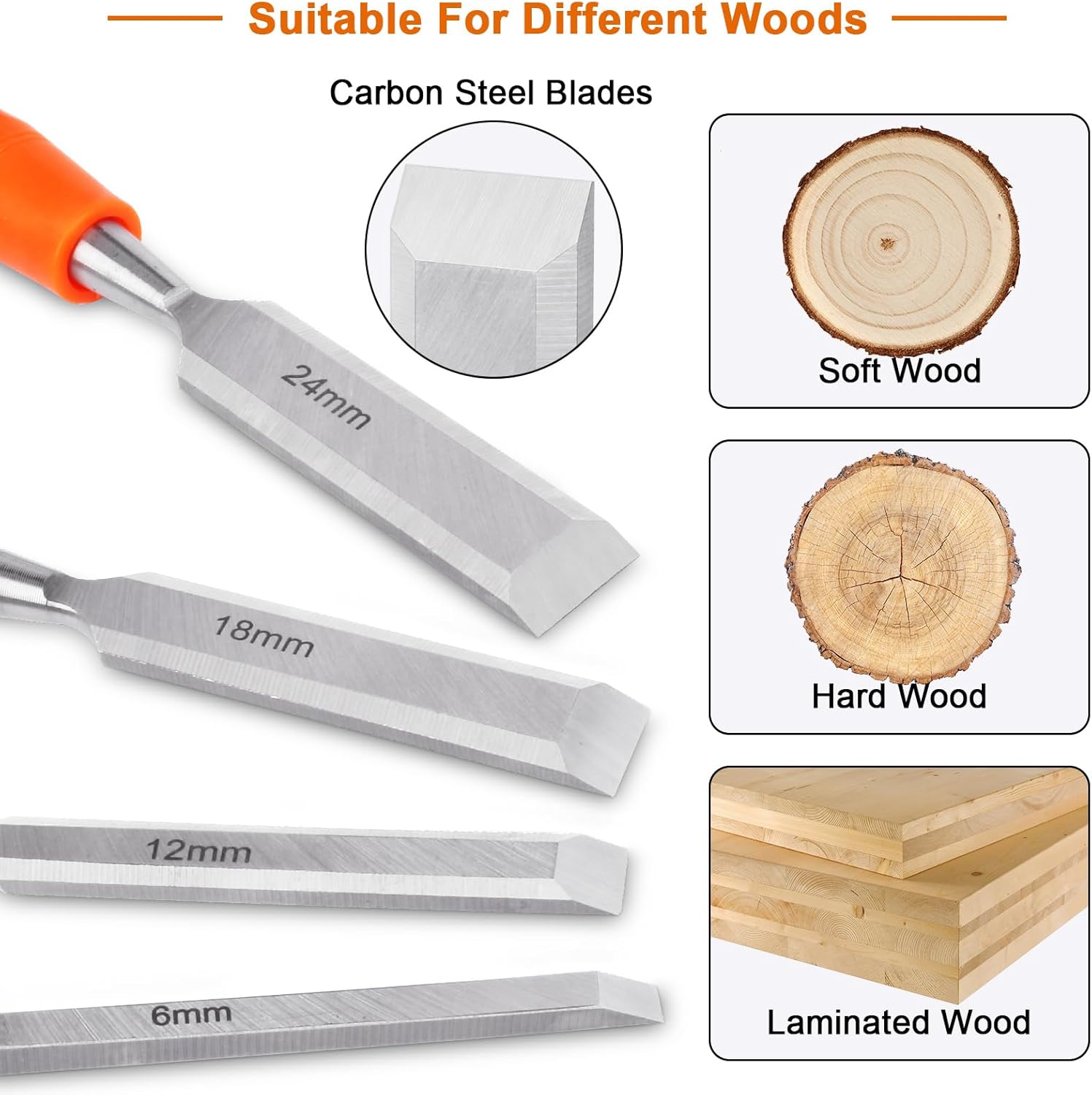 4 Piece Wood Chisel Sets Woodworking Tools Set, Wood Chisels for Woodworking with Steel Hammer End+ 4 Pack Magnetic Staple Remover Tools