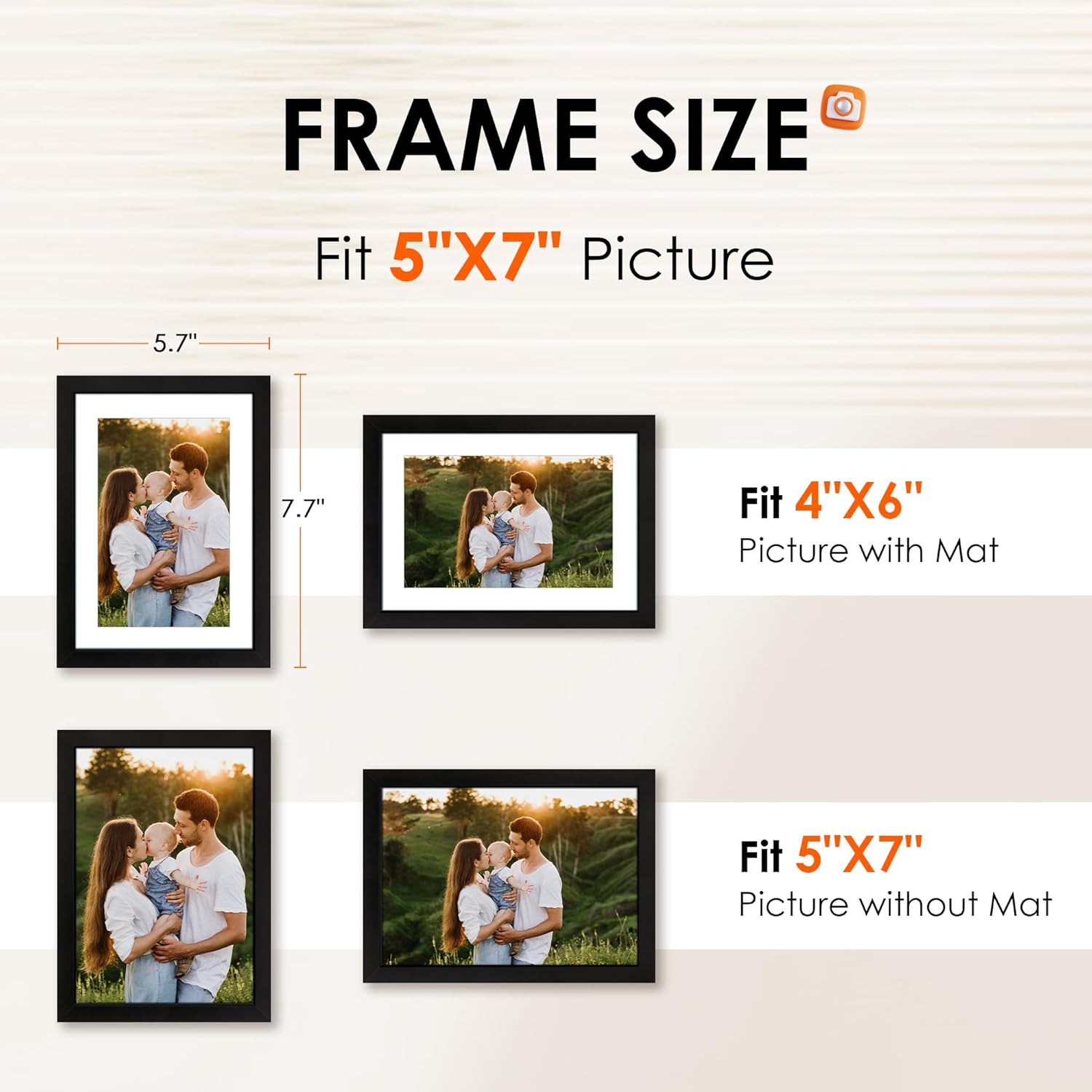5x7 Picture Frame Set of 2 & 8x10 Picture Frame Set of 2, Photo Frame with HD Plexiglass, Display Pictures 5x7 with Mat or 8x10 Without Mat