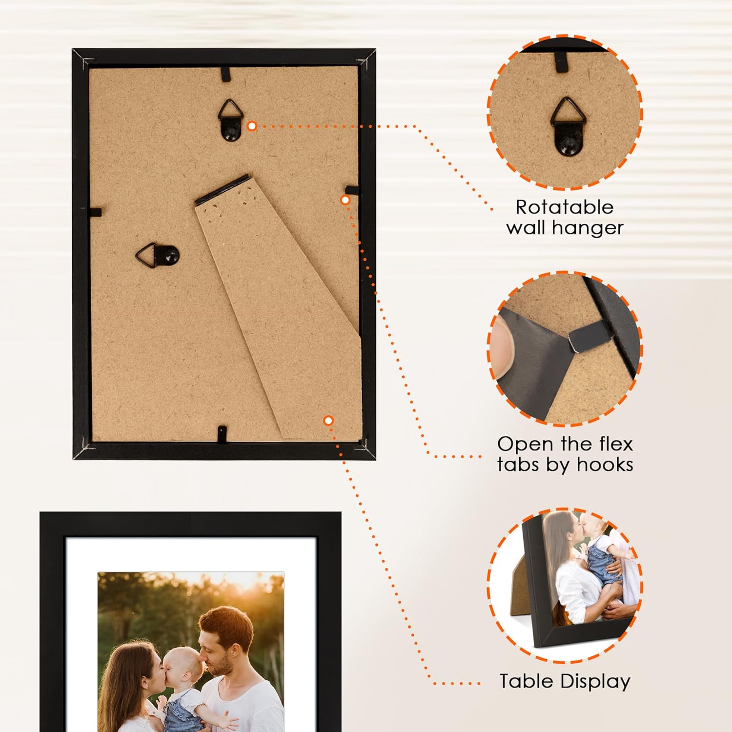 5x7 Picture Frame Set of 2 & 8x10 Picture Frame Set of 2, Photo Frame with HD Plexiglass, Display Pictures 5x7 with Mat or 8x10 Without Mat