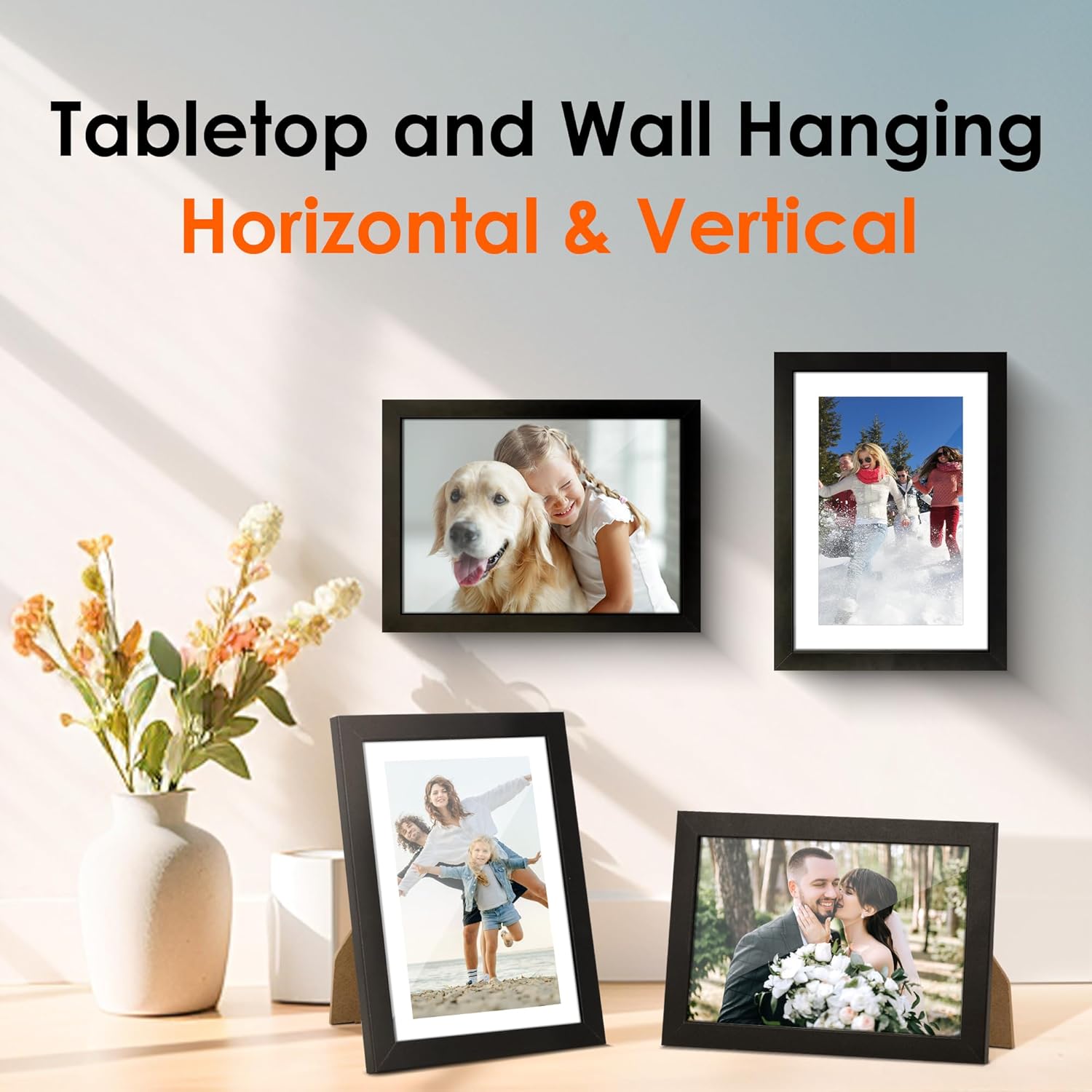 5x7 Picture Frame Set of 2 & 8x10 Picture Frame Set of 2, Photo Frame with HD Plexiglass, Display Pictures 5x7 with Mat or 8x10 Without Mat