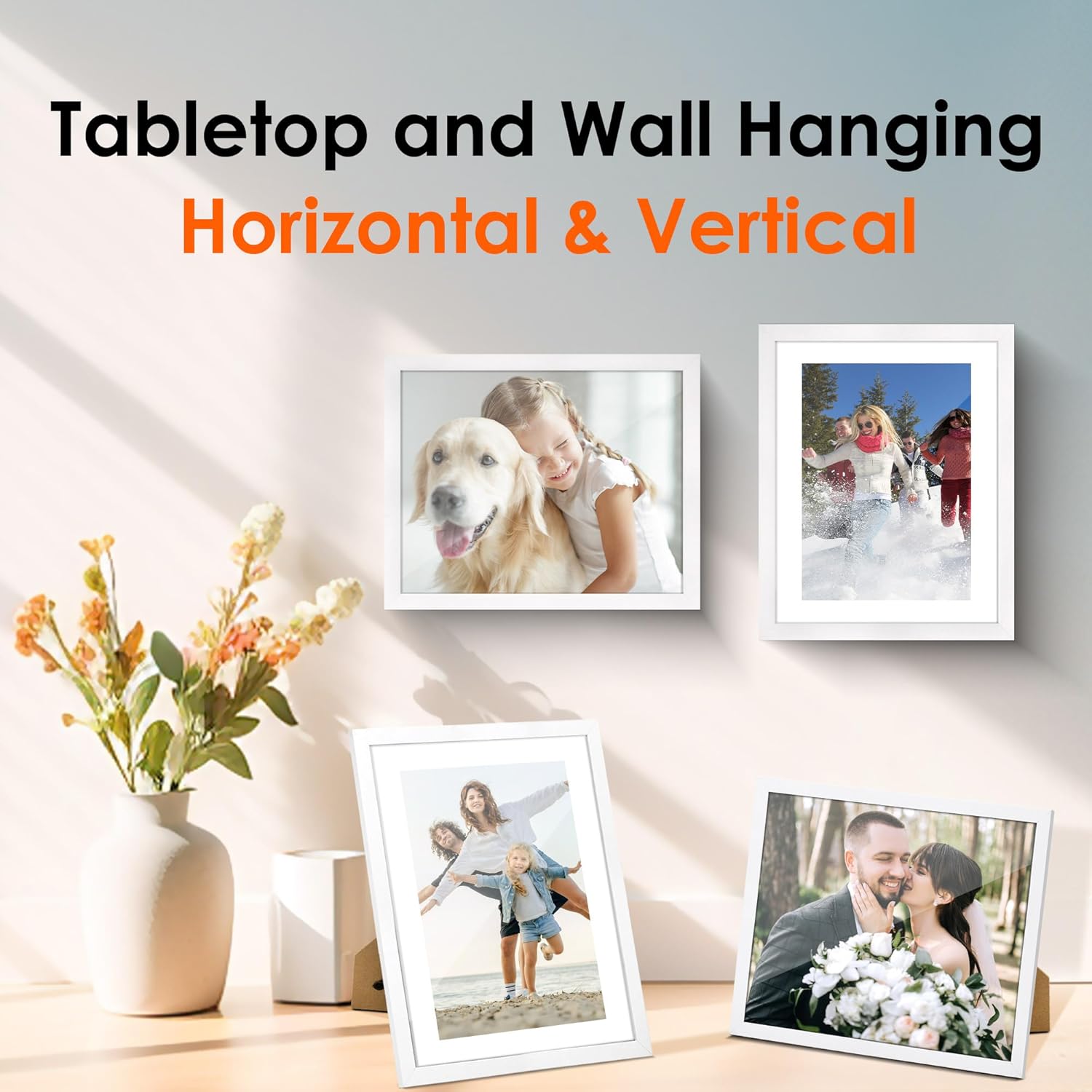 5x7 Picture Frame Set of 2 & 8x10 Picture Frame Set of 2, Photo Frame with HD Plexiglass, Display Pictures 5x7 with Mat or 8x10 Without Mat