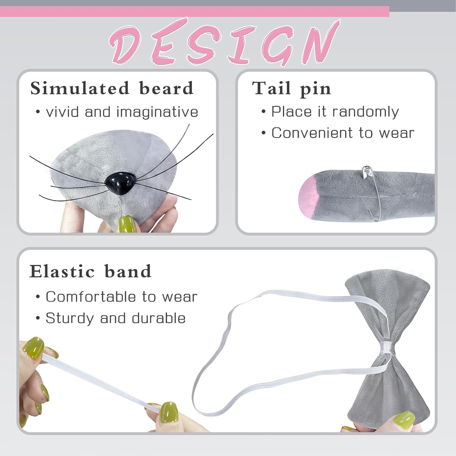 Mouse Costume Accessory Set,Rat Costume Set,Mouse Costume Set Includes Ear Headband,Tail,Nose,Bow Tie for Halloween