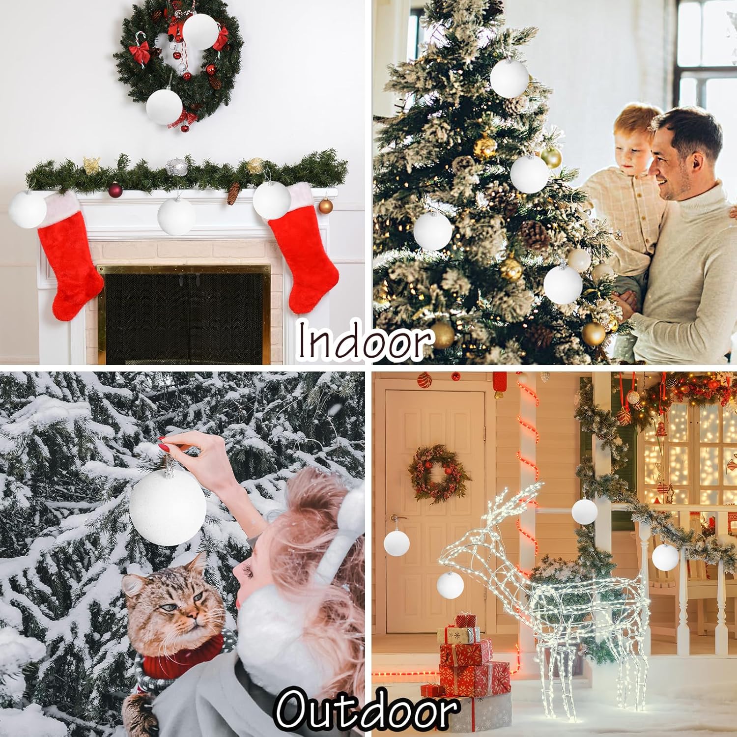 Large 4 in White Glitter Christmas Ornament Balls 4 Pcs ,Xmas Sequin Christmas Ball,White Sparkly Hanging Ball Ornament for Tree Home Wedding Party Decor,Winter Theme Tree Decoration