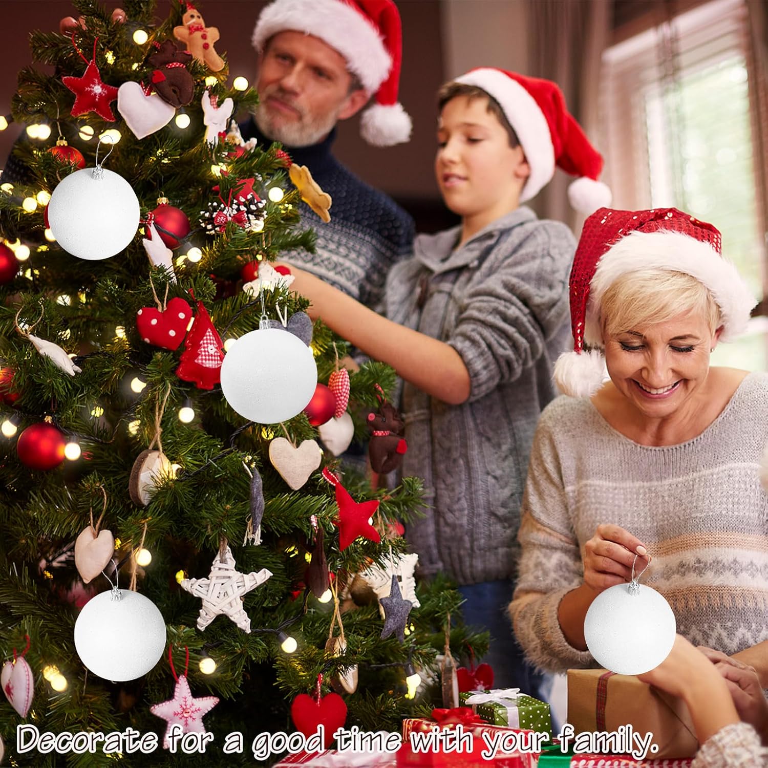 Large 4 in White Glitter Christmas Ornament Balls 4 Pcs ,Xmas Sequin Christmas Ball,White Sparkly Hanging Ball Ornament for Tree Home Wedding Party Decor,Winter Theme Tree Decoration