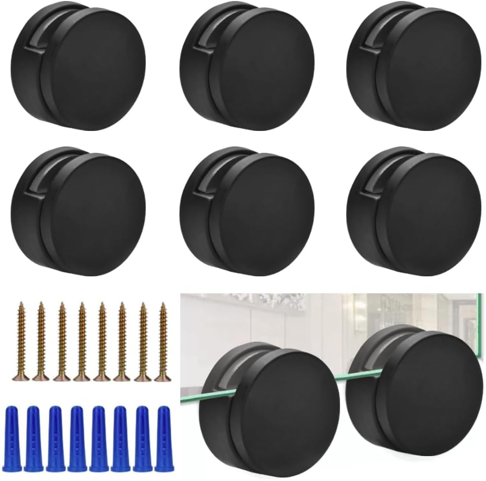 Black Frameless Mirror Mounting Hardware Kit Zinc Alloy Mirror Holders Mirror Mounting Brackets Glass Clips Clamps Bathroom Mirrors Supporting Sheet Fits for 3-5mm Thick Glass 8 Pack
