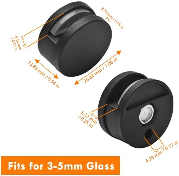 Black Frameless Mirror Mounting Hardware Kit Zinc Alloy Mirror Holders Mirror Mounting Brackets Glass Clips Clamps Bathroom Mirrors Supporting Sheet Fits for 3-5mm Thick Glass 8 Pack